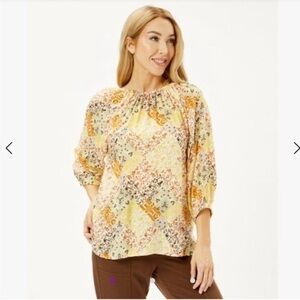 Matilda Jane  Good Heart NWT Peasant Top Patchwork Blouse - Yellow, Gold Black M
